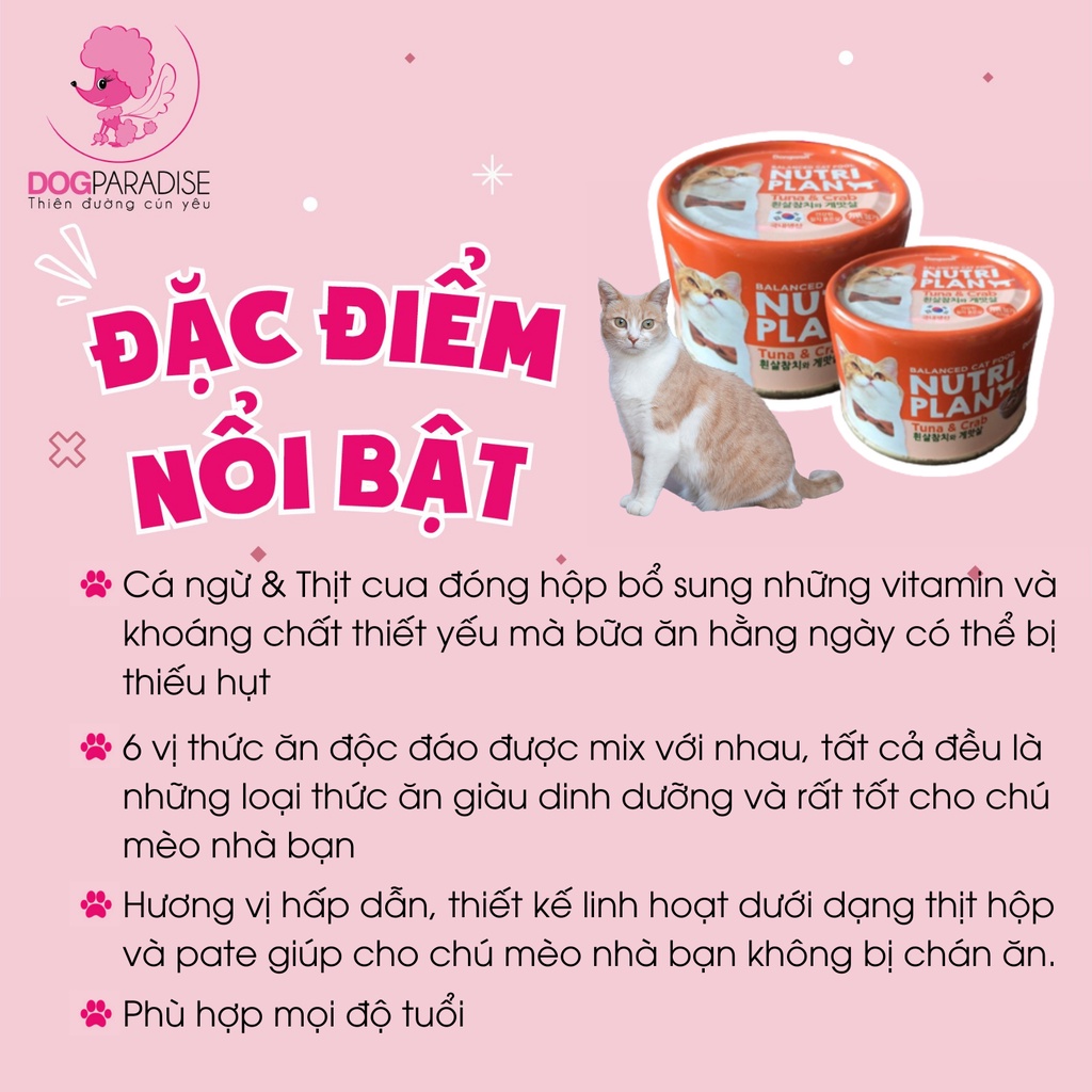 Thịt hộp và Pate thức ăn dinh dưỡng cho mèo Nutri Plan nhiều hương vị thơm ngon 160g - Dog Paradise