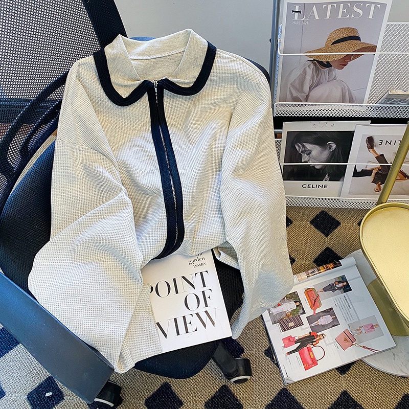 Áo khoác cardigan ZHELIHANGFEI tay dài dáng rộng phong cách preppy dễ phối đồ