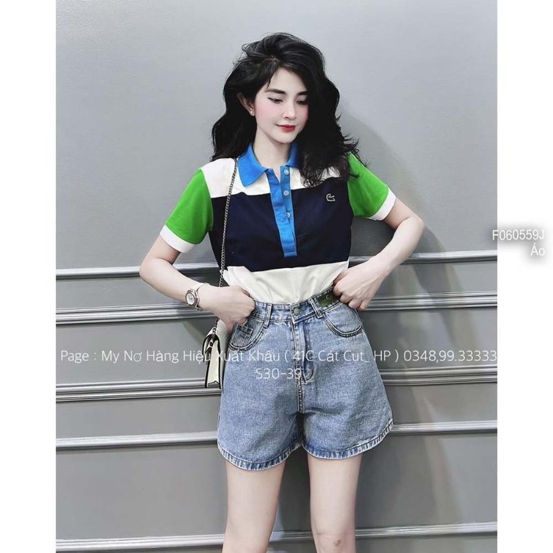 Áo thun polo phối màu tay ngắn xanh lá 0605