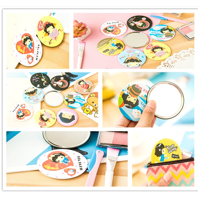 Gương Trang Điểm Hình Tròn Họa Tiết Hoạt Hình Phong Cách Hàn Quốc Xinh Xắn