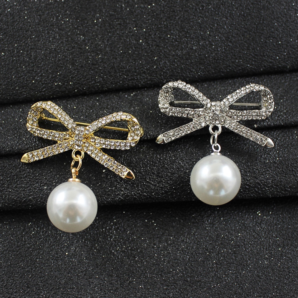 Ghim Cài Áo Hình Nơ Đính Ngọc Trai Nhân Tạo Thời Trang