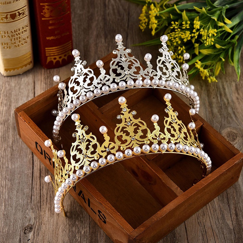 Vương Miện Kim Loại Đính Ngọc Trai Giả Trang Trí Bánh Kem Xinh Xắn