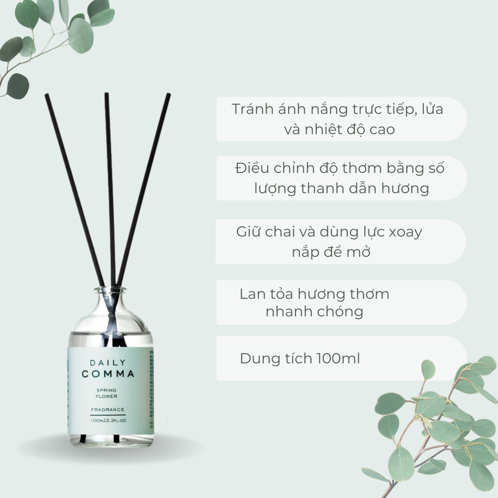 Tinh dầu thơm khuếch tán que mây DAILYCOMMA - BST Mini diffuser 100ml giúp thơm phòng, khử mùi