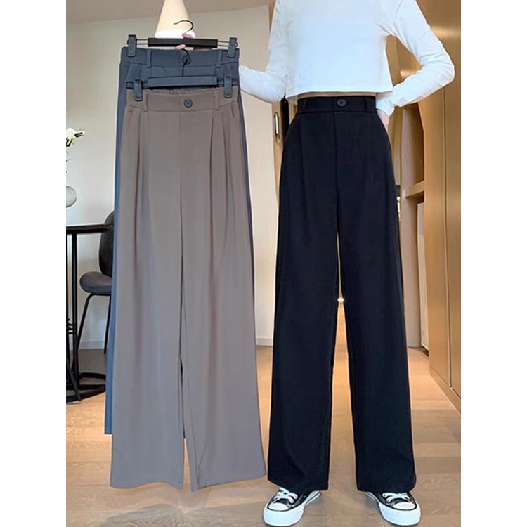 QKOOLE  Quần Dài Nữ Ống Đứng Lưng Cao Thời Trang Hàn Quốc