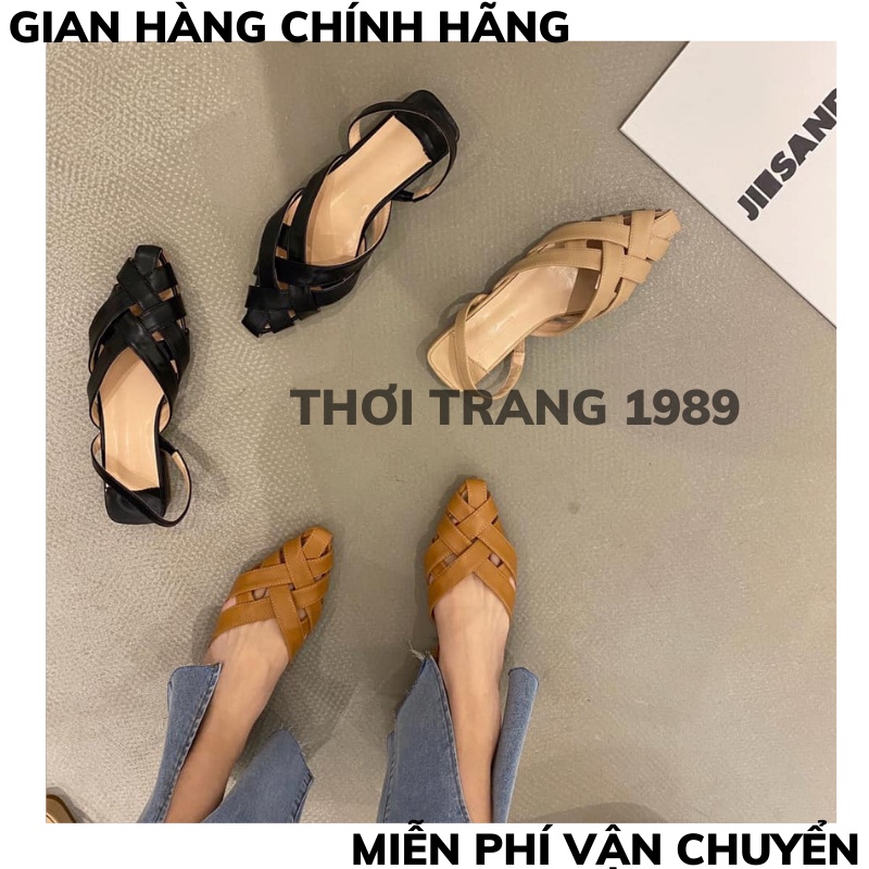 Sandal mũi nhọn đan dây- sục nữ đan dây mũi nhọn có quai hậu-dép da mềm êm chân, dép sục nữ phong cách tiểu thư siêu đẹp