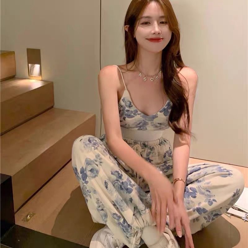 Set Áo Hai Dây + Quần Dài Ống Rộng Thời Trang Nữ
