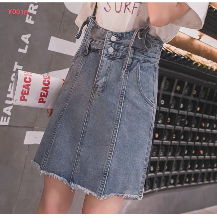 Yếm Jeans ( Có ảnh thật ), Váy Nữ Chất Bò Phối 2 Túi Trước Mang Phong Cách Ulzzang Hàn Quốc