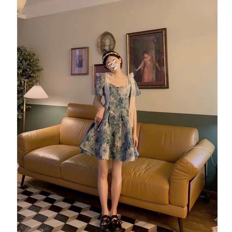 ĐẦM HOA 3D VOAN NƠ VAI