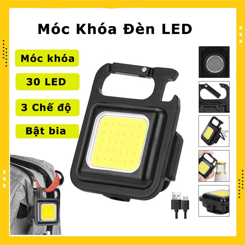 Đèn LED móc chìa khoá đèn pin LED COB mini tích hợp mở bia, chống nước, có thể sạc lại qua cổng USB ,nam châm đính kèm