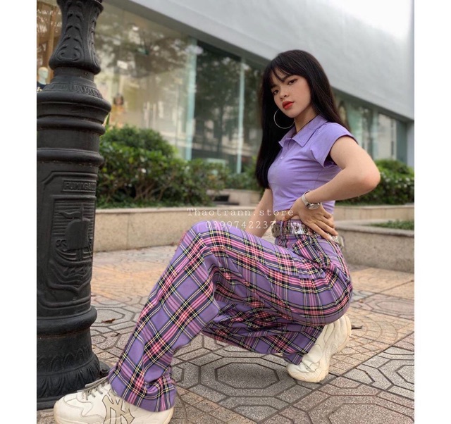 Quần suông ống rộng nữ 🌸 Cullotes Kẻ Caro Ống rộng Cạp Cao Dáng Chuẩn Cài khuy Có Khoá | BigBuy360 - bigbuy360.vn