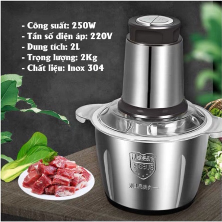 Máy xay thịt Inox 304 đa năng, Máy xay thực phẩm 4 lưỡi thông minh, Dung tích 2L, Bảo hành 6 tháng