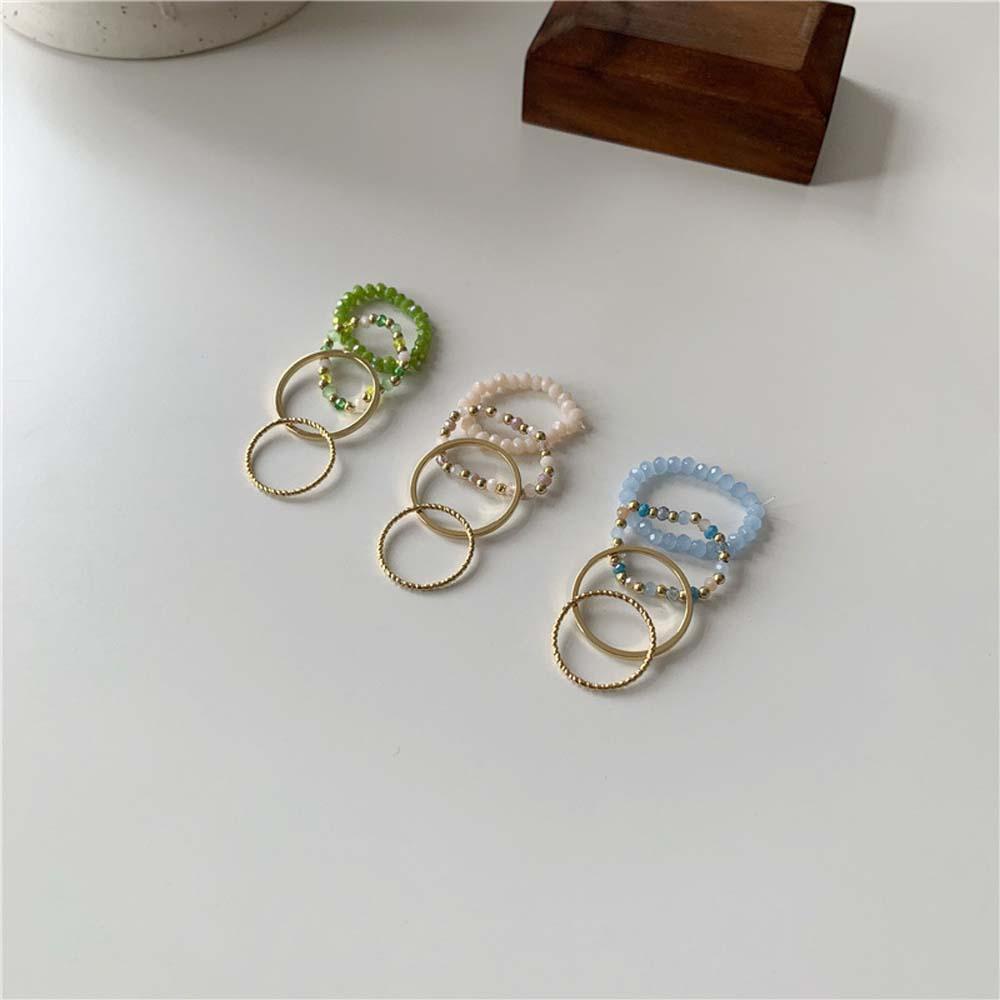 QQMALL Set 4 Nhẫn Đính Hạt Nhiều Màu Phong Cách Hàn Quốc Cho Nữ