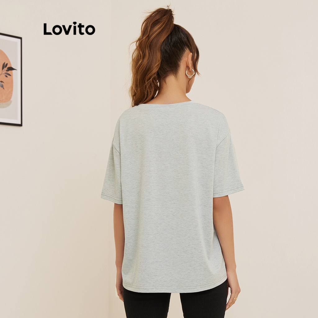 Áo thun Lovito họa tiết chữ cổ tròn phong cách thường ngày L19D235 (màu xám)