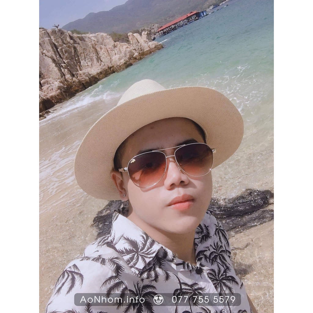 Áo Sơ Mi Đi Biển Mềm Mát - Cây Dừa Trắng Vàng - Đủ Size Nam Nữ, Hoạ Tiết Hoa Lá Trái Cây Hawaii #AB032