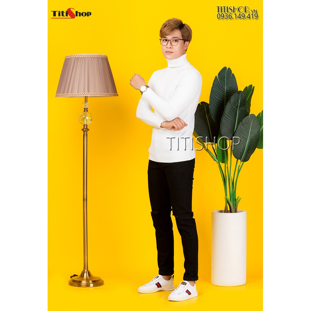 Áo thun len tay dài TitiShop ATN104 trắng cổ cao | BigBuy360 - bigbuy360.vn