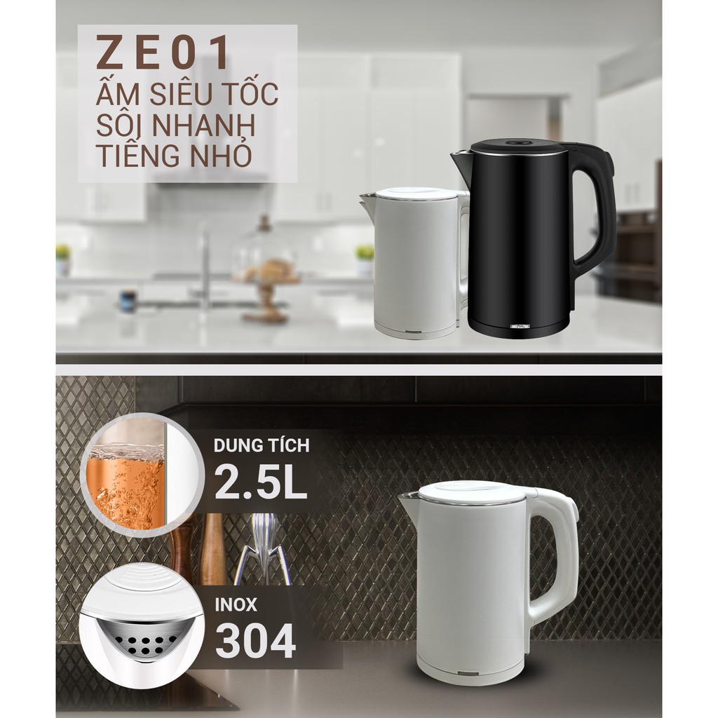 Ấm Đun Nước Siêu Tốc 02 Lớp ZoZo ZE01