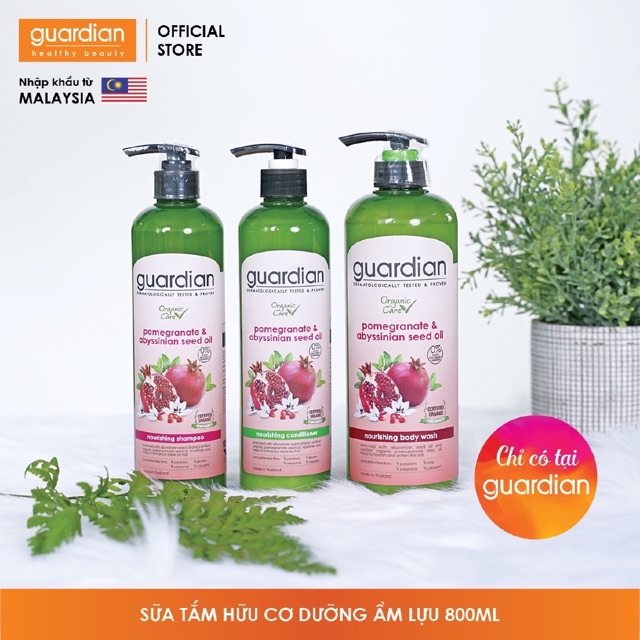 Sữa tắm Guardian Organic Care tinh chất Lựu và dầu Hạt Abyssinian nuôi dưỡng làn da 800 ml