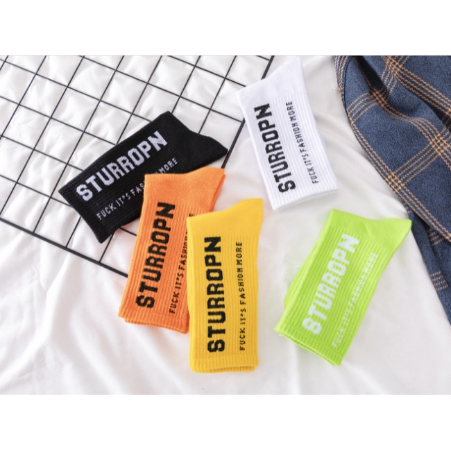 Tất STURRUPN, Vớ cổ cao cotton Nam Nữ xu hướng đường phố, dòng chữ STURRUPN.