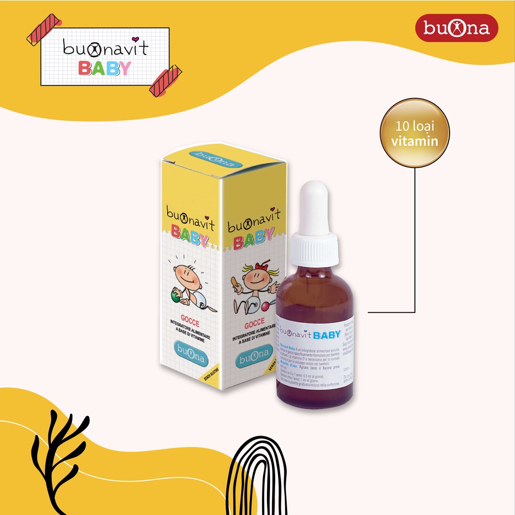 Vitamin tổng hợp nhỏ giọt Buonavit Baby, giúp bồi bổ cơ thể, tăng hấp thu cho trẻ. Lọ 20 ml, vị cốm dễ uống