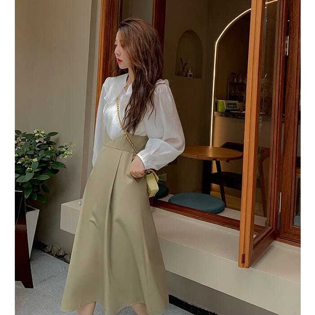 Bộ Áo + Chân Váy Yếm Thời Trang Retro Pháp 2022 Dành Cho Nữ