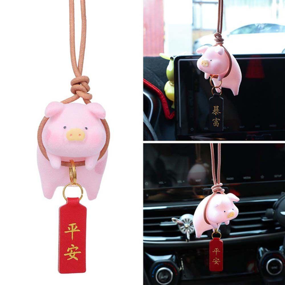 Phụ Kiện Treo Trang Trí Gương Chiếu Hậu Xe Hơi Hình Chú Heo Hoạt Hình May Mắn Sáng Tạo