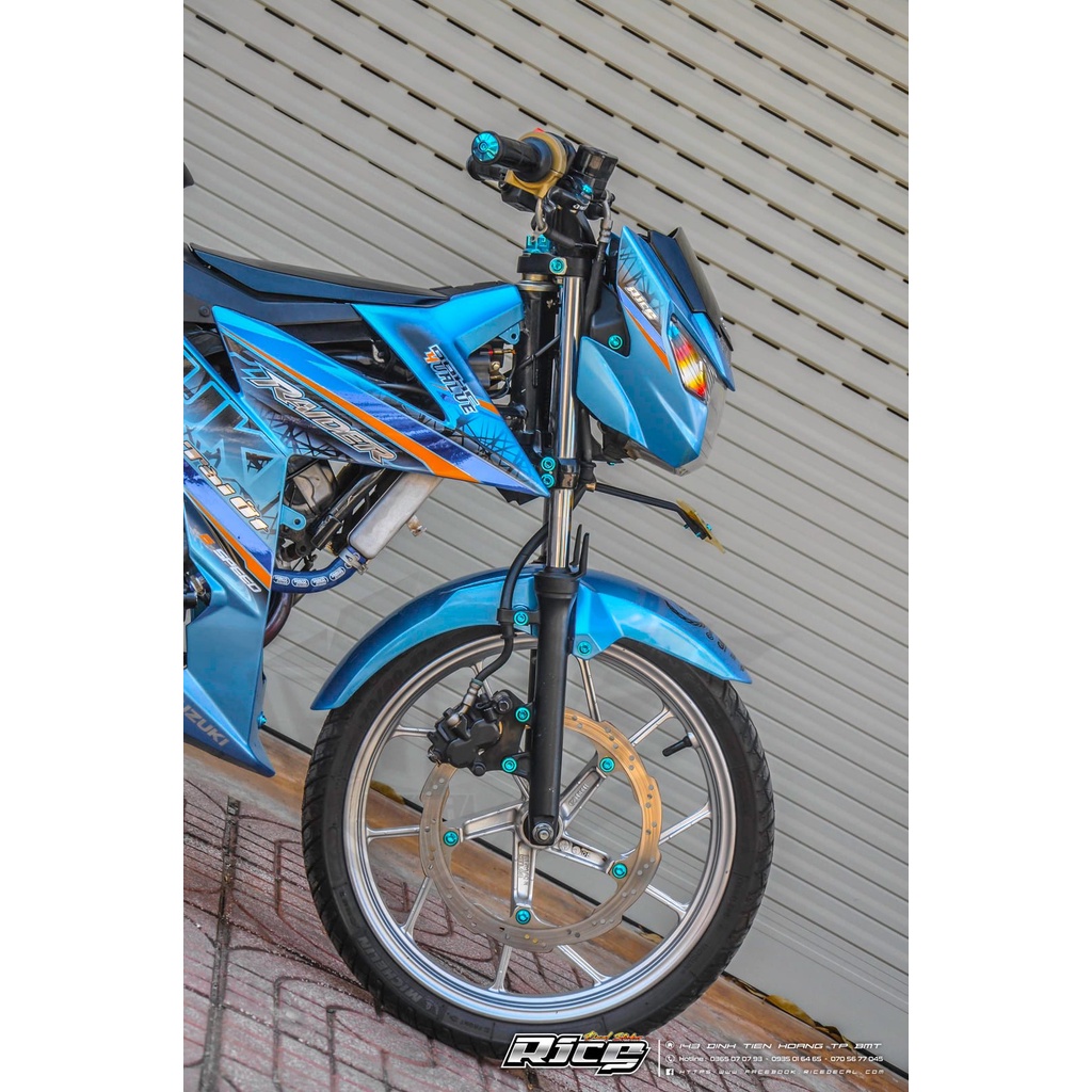 Tem Decal Rời Dán Xe Raider FI Mẫu Sọc Đen Cam Xanh Chữ Raider F150 Cực Đẹp, Hàng 3 Lớp Chất Lượng Cao