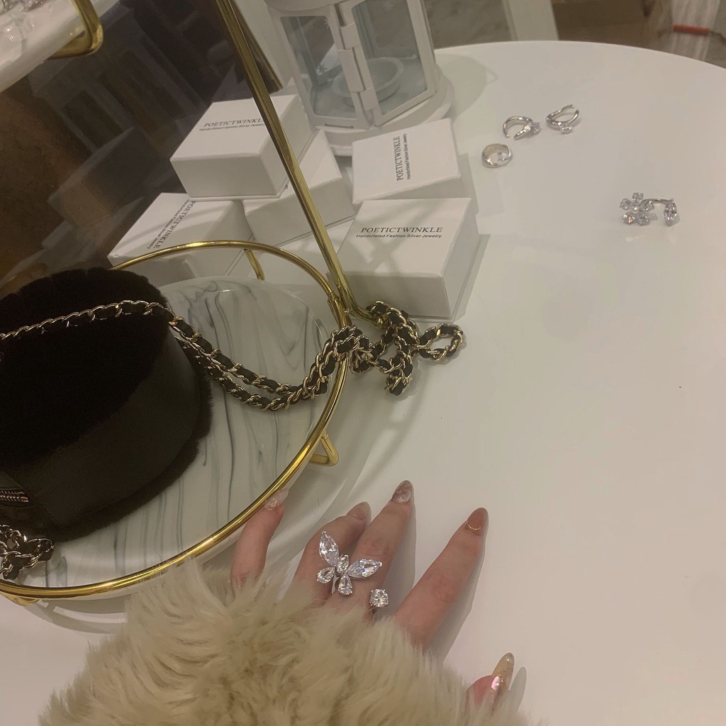 Nhẫn Hở Hợp Kim Hình Bươm Bướm Đính Đá Xinh Xắn Cho Bạn Gái YKD HB