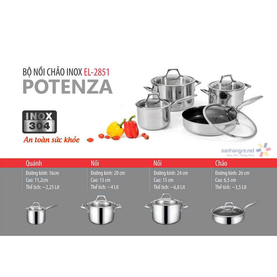 Bộ nồi chảo inox Elmich Potenza