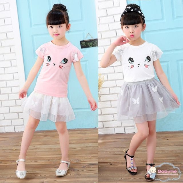 SET ÁO THUN MÈO + CHÂN VÁY VOAN