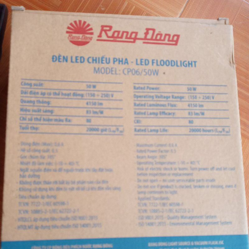 Đèn pha led rạng Đông 50w CP06L/50W LED chip sam sung siêu sáng độ bền cao, dài điện áp rộng, tiêu chuẩn chống nước IP66