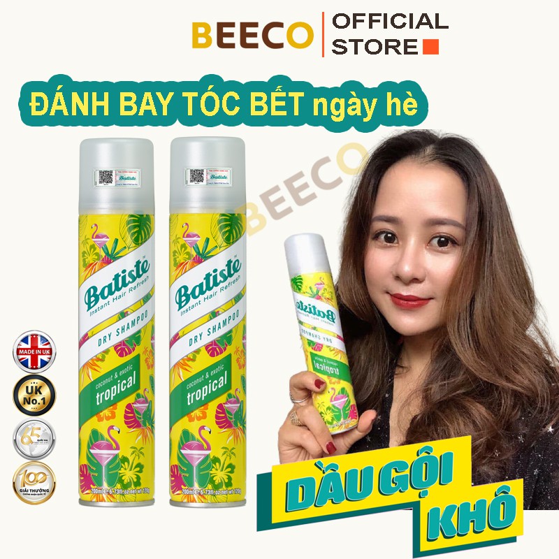 DẦU GỘI KHÔ BATISTE HƯƠNG NHIỆT ĐỚI TROPICAL Dầu Gội Đầu Cho Bạn Mái Tóc Hết Dầu, Bồng Bềnh, Mềm Mượt, Thơm Mát Tự Tin