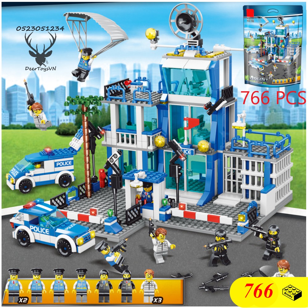 [Mã LIFEXANH03 giảm 10% đơn 500K] ĐỒ CHƠI XẾP HÌNH LEGO TRỤ SỞ CẢNH SÁT 766 MẢNH, LEGO OTO SWAT – 16 TẠO HÌNH CÙNG LÚC