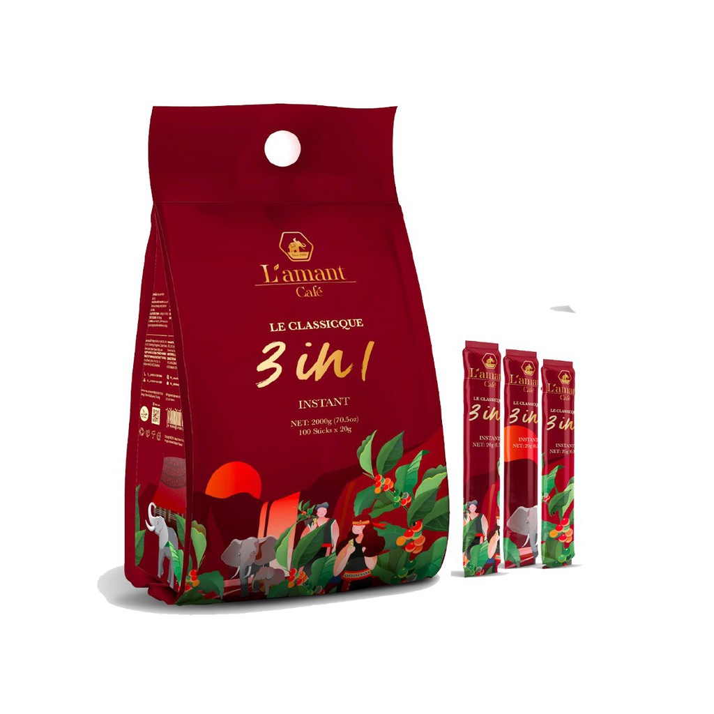 Cà phê hòa tan sữa đá 3in1 (100 gói x 20gr) - L'amant Café 3in1 instant coffee