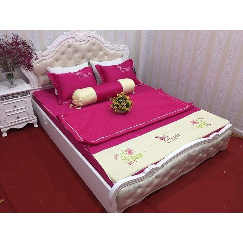 Bộ Chăn Ga Gối Kèm Vỏ Gối Ôm 5 Món Satin Cao Cấp Màu HỒNG CÁNH SEN - shop_hoahn