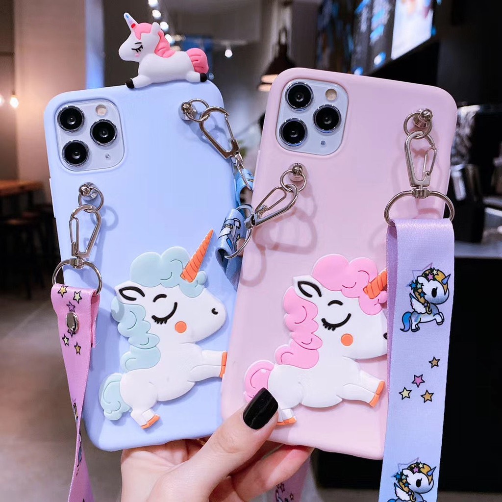 Ốp Điện Thoại Hình Kỳ Lân 3D Có Dây Đeo Cho Samsung Note 20 Ultra 5 8 9 10 Pro Lite A8 A6 Plus A5 2018 M10 M20 M30 M31