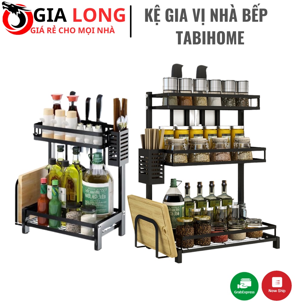 Kệ Đựng Gia Vị Nhà Bếp 2, 3 Tầng TABIHOME, Đầy Đủ Bộ Đựng Đũa Thìa Dao Thớt Sơn Tĩnh Điện Chống Gỉ Cao Cấp Siêu Tiện Lợi