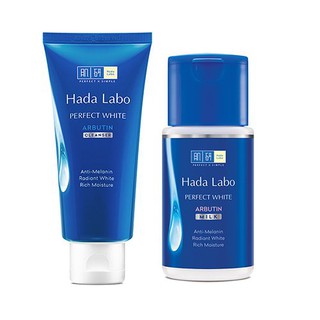 Combo Sữa rửa mặt và sữa dưỡng trắng mượt Hada Labo Perfect White Arbutin