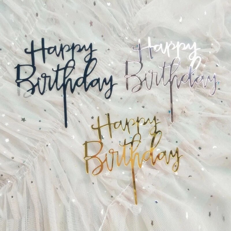 Phụ kiện trang trí bánh kem bằng acrylic hình chữ happy birthday