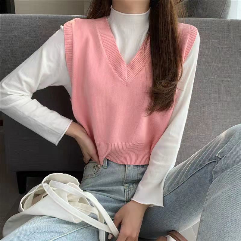 Áo Len Nữ Cộc Tay Cổ Chữ v Thời Trang Hàn Quốc