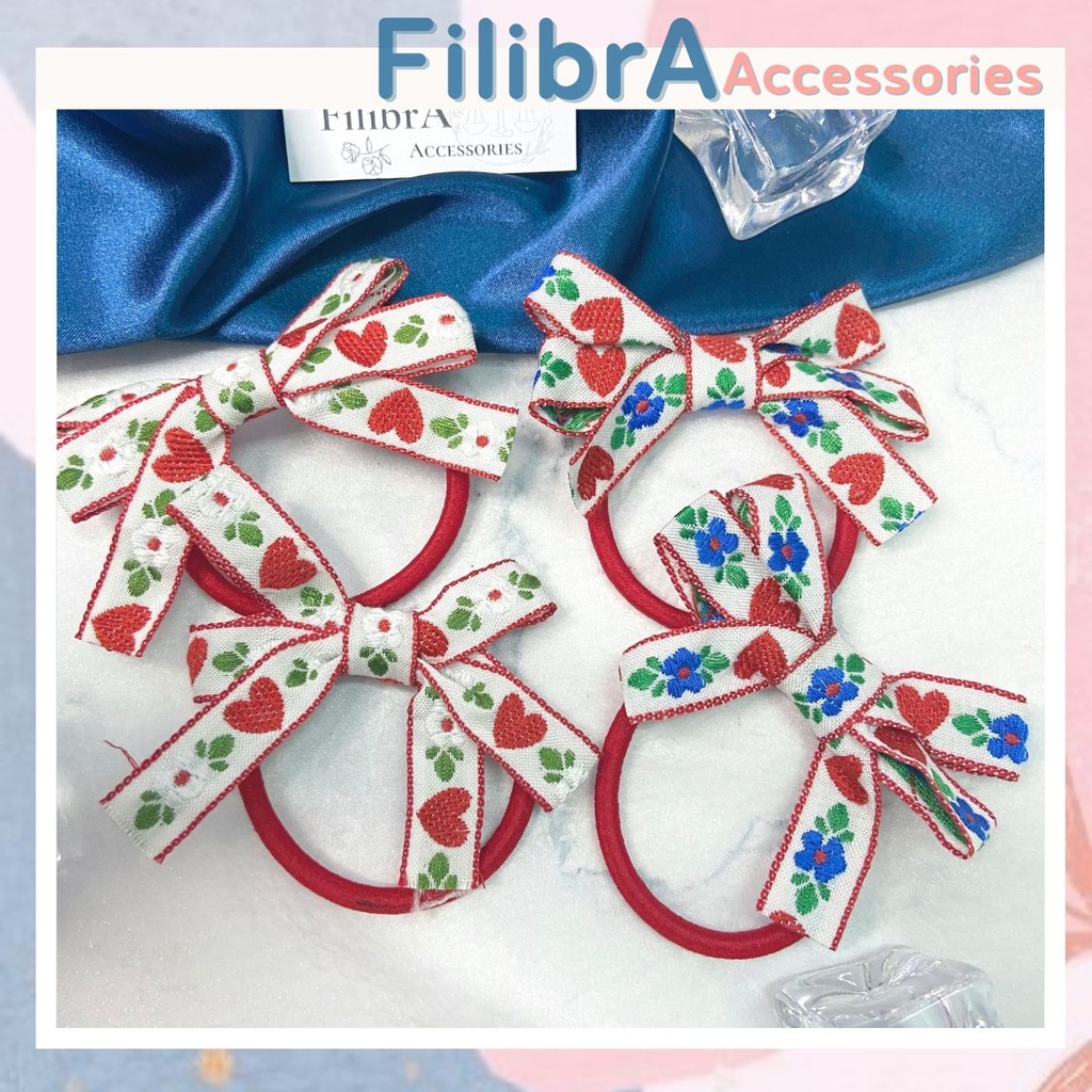 Dây thun buộc tóc nơ thêu họa tiết thổ cẩm, phụ kiện tóc CT009 - Filibra