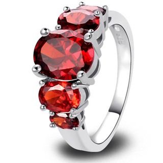 Nhẫn Bạc Nữ Đá Garnet - Kiểu Độc Lạ Đẹp