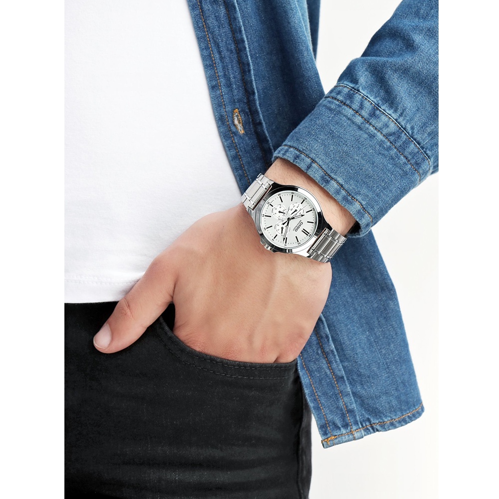 Đồng Hồ Casio Nam MTP-V300D-7A kim mạ bạc - Dây đeo kim loại cao cấp