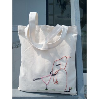 Túi tote Túi vải bố Canvas Đeo vai, Thêu Tay họa tiết EM BÉ VÀ VOI