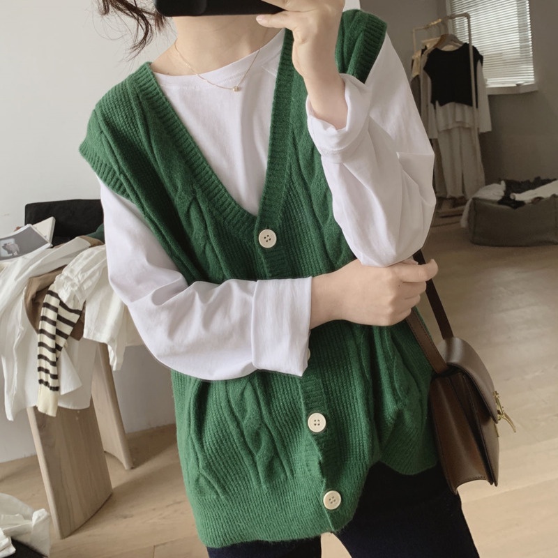Áo Sweater Dệt Kim Sát Nách Dáng Rộng Màu Trơn Kiểu Hàn Quốc Thời Trang Mùa Thu Năng Động