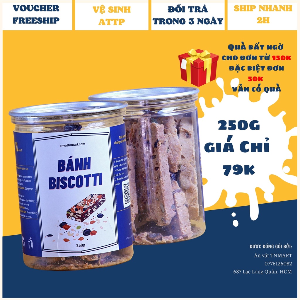 Bánh Biscoti giảm cân 3 vị hũ 250g - Ăn vặt ngon rẽ Sài Gòn