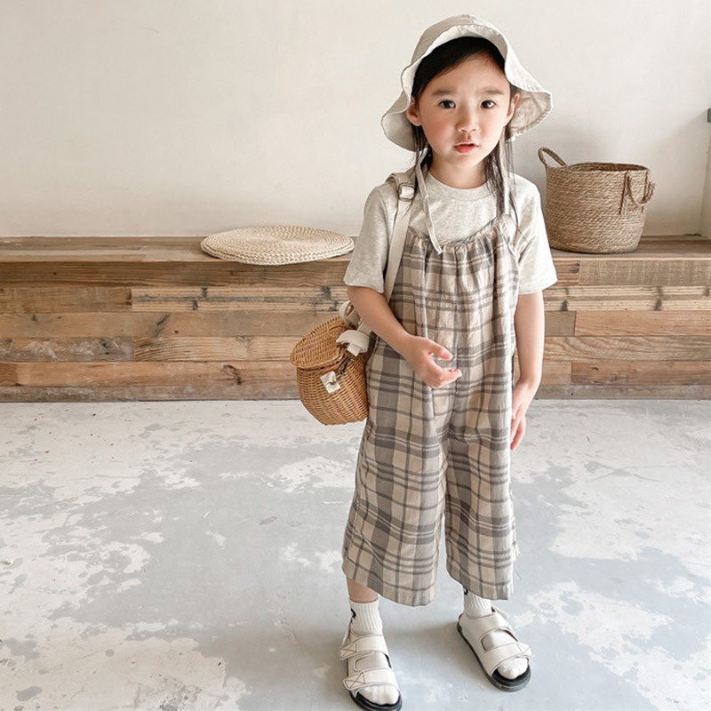 Bộ Áo Liền Quần Hai Dây Ống Rộng Phong Cách Hàn Quốc Cho Bé Gái