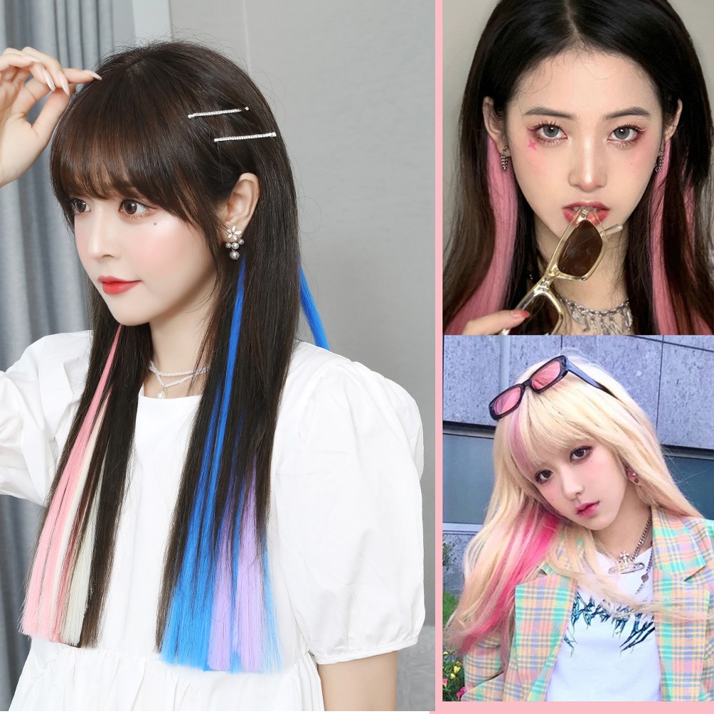 Tóc Giả Thẳng Nhuộm Ombre Tím Hồng Thời Trang Nữ Tính