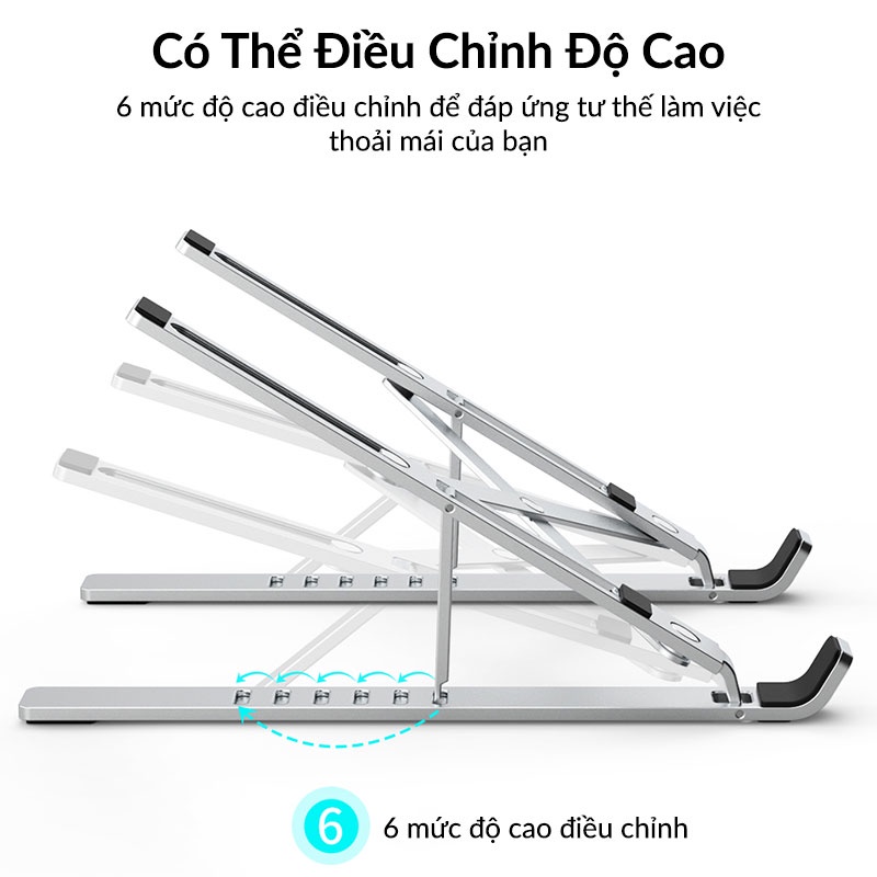 Giá Đỡ Laptop Stand WiWU S400 Bằng Nhôm, Có Thể Gấp Gọn, 6 Mức Độ Điều Chỉnh Độ Cao, Hỗ Trợ Tản Nhiệt Cho Macbook, iPad