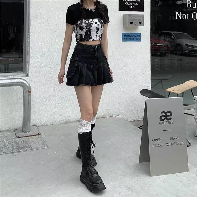 Chân váy jean COZOKC lưng cao dáng ôm dễ phối đồ