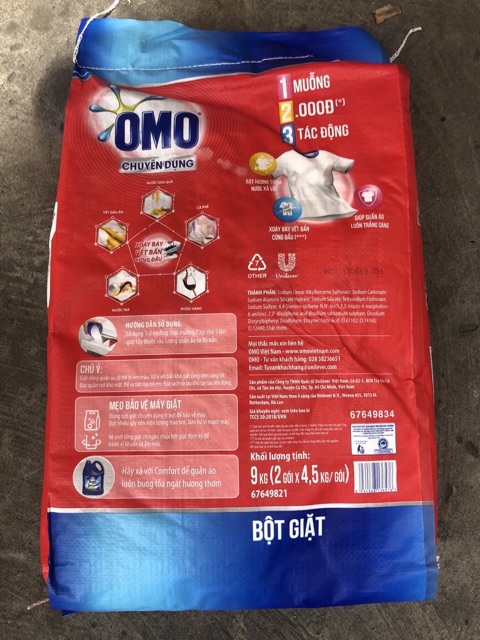 [Mã HC2405 giảm 10% đơn 250K] [Mã HCMST5 giảm 10K đơn 99K] Bột giặt Omo 9kg Chuyên Dụng Siêu Tiết Kiệm